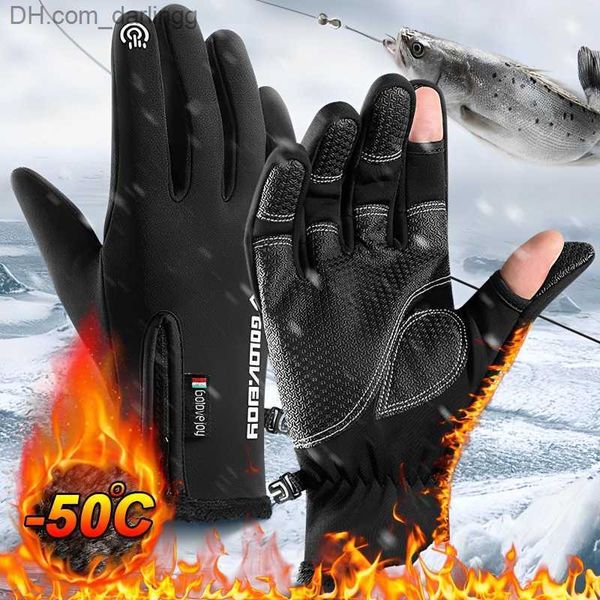 

winter fishing gloves leak two fingers sports touchscreen warm padded gloves waterproof cycling gloves for men and women q230825, Black