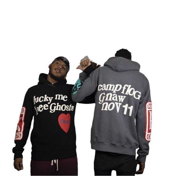 

weirdo harajuku graffiti letter printed hoodies men lucky me i see ghosts men hooded sweatshirt fleece pullover streetwear, Black