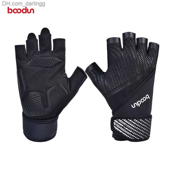 

boodun men gym gloves shockproof bodybuilding weight lifting gloves crossfit fitness sport training gloves with wrist straps q230825, Black
