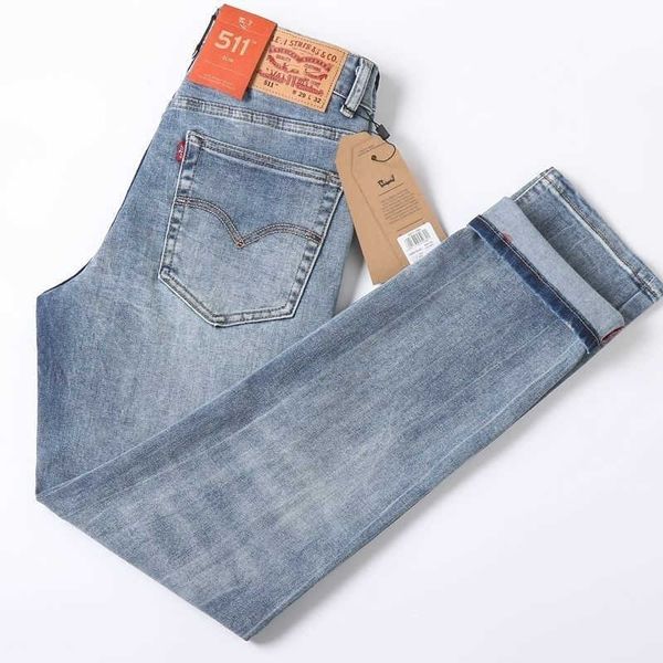 

li lvss weisss jeans men's 511 straight tube loose fitting summer thin elastic mid rise youth trend., Blue