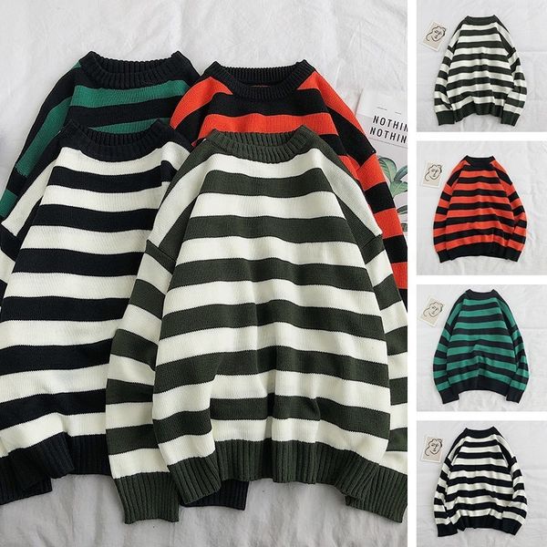 

men's sweaters fashion pullover red and black stripe knitted sweater men women's autumn winter round neck casual trend clothing pl, White;black