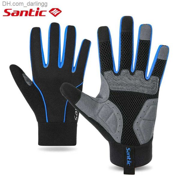 

santic cycling gloves winter windproof touchscreen bike bicycle long finger gel pads for women and men winter mtb sports gloves q230825, Black