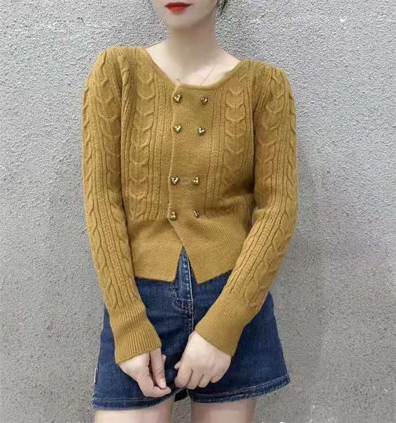 

women's knits tees fashion sweater oneck double breasted full sleeve versatile short knitting cardigan autumn 2023 230824, White