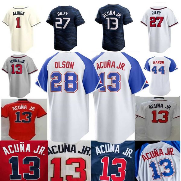 

2023 28 matt olson jersey freddie an dansby swanson 10 jones 13 ronald acuna jr. ozzie albies mike soroka 27 riley custom s-4xl baseball jer, Blue;black