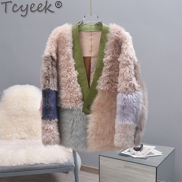 

womens fur faux tcyeek winter coats tuscan wool coat women clothes contrast color fashion warm female jacket casaco feminino lq 230824, Black