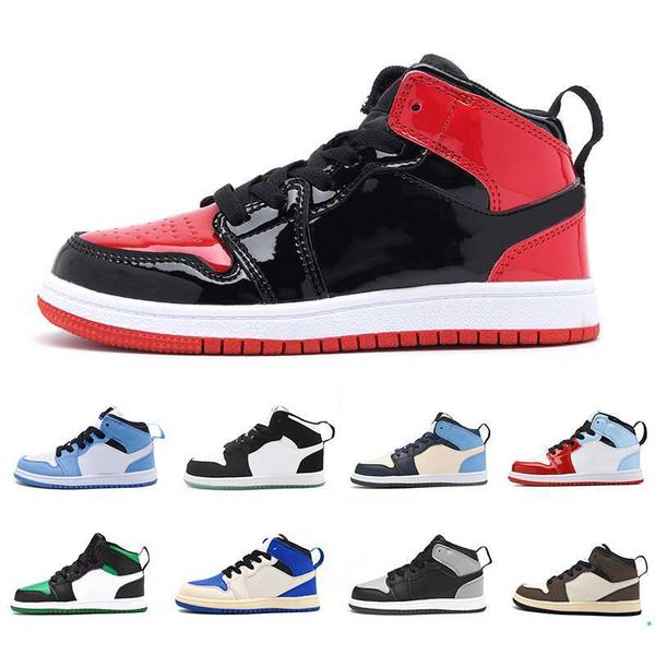 

bred kid shoes patent children preschool basketball shoes dark mocha unc shadow athletic outdoor baby designer sneaker trainers toddler girl, Black