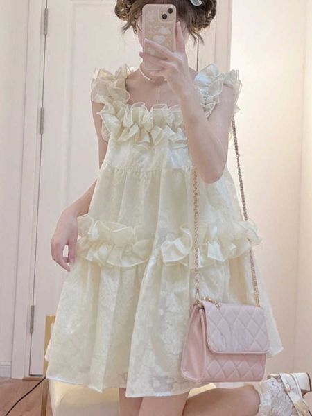 

japanese lolita kawaii mini dres korea sweet suspender party dress female france elegant fairy summer new 230808, White;black