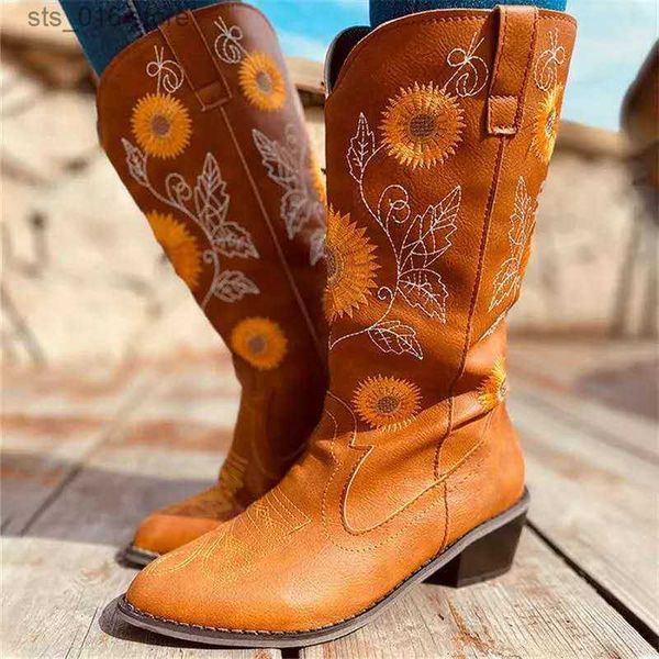 

boots women embroider boots new arrival autumn embroider boots women slip-on mid-calf winter waterproof western shoes woman t230824, Black