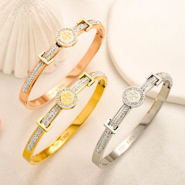 

designer tory-burches tb bracelet inverted men's charm bangle brand designer men and women wedding couple gifts diamond jewelry with bo, Black