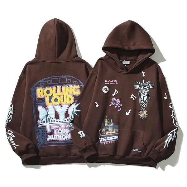 

men's tracksuits rolling loud note graffiti letter vintage hoodie men streetwear women sweatshirts oversize fleece pullover hooded swee, Gray