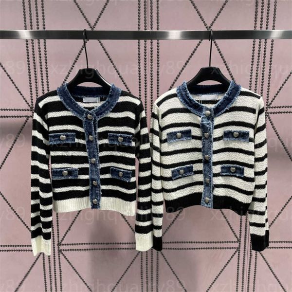 

fall designer cardigan women knit sweaters womens jacket vintage denim striped colour block knitwear stylish comfort jackets cardigan design, White;black