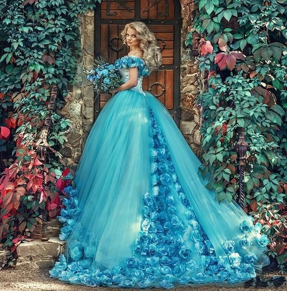 

2023 vintage blue quinceanera dresses hand flowers off shoulder tulle sweet 16 gowns vestidos de 15 anos birthday party wear, Blue;red