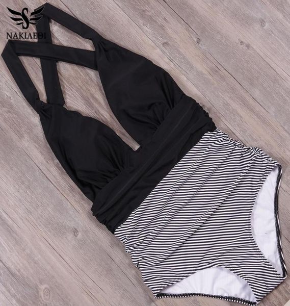 

nakiaeoi 2019 new one piece swimsuit plus size swimwear women high waisted bathing suits beachwear backless swim wear s2xl m5499781, White;black