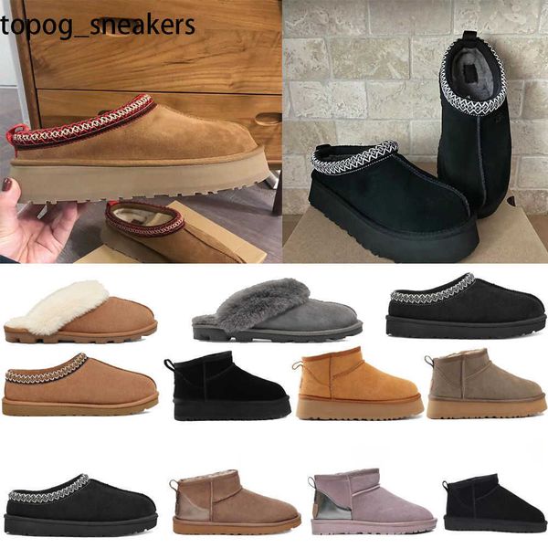 

designer shoes ugges tasman slippers chestnut fur slides sheepskin shearling tazz mules ultra mini platform boot slip-on shoes suede upper c, Black