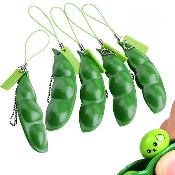 

pea pod decompression toy squeeze beans peapod fidget toys extrusion edamame keychain keyring stress relieving keychain zz