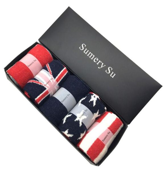 

5 pairslot wool socks men flag pattern comfortable winter cashmere breathable casual socks3577612, Black
