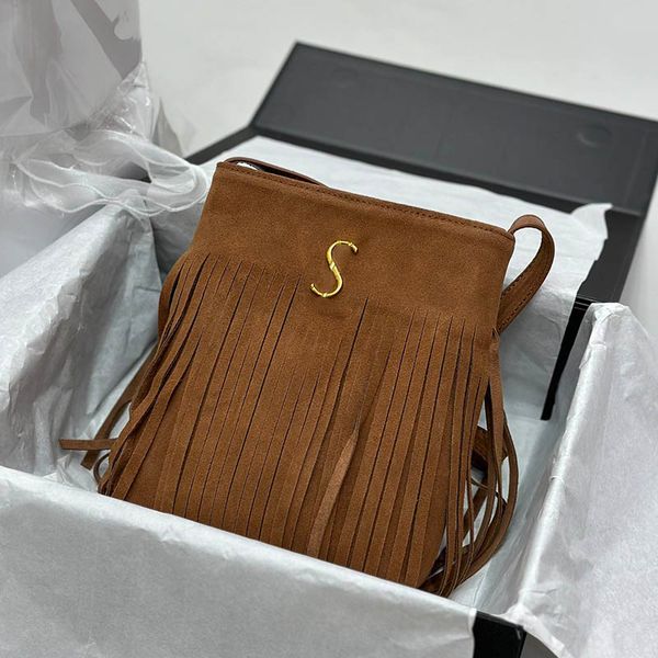 

suede tassel women vertical shoulder bag three color classic portable shopping makeup bag fanny pack luxury designer purse gold hardware cro