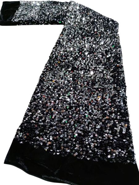 

sequins flannelette 5 yards lace fabric african dresses for women velvet birthday party nigerian lady cloth textile evening female costume 2, Black;white