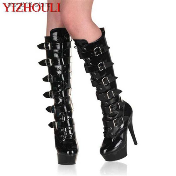 

boots 6 inch stiletto heels 15 cm high boots with buckle decoration pole dancing practice banquet high boots t230824, Black