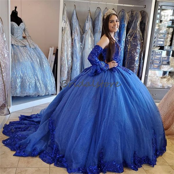 

blue princess sequin quinceanera dresses 2023 luxe sweetheart tulle birthday dress sparkle charro vestidos para xv anos sweet 15 vestidos 15, Blue;red