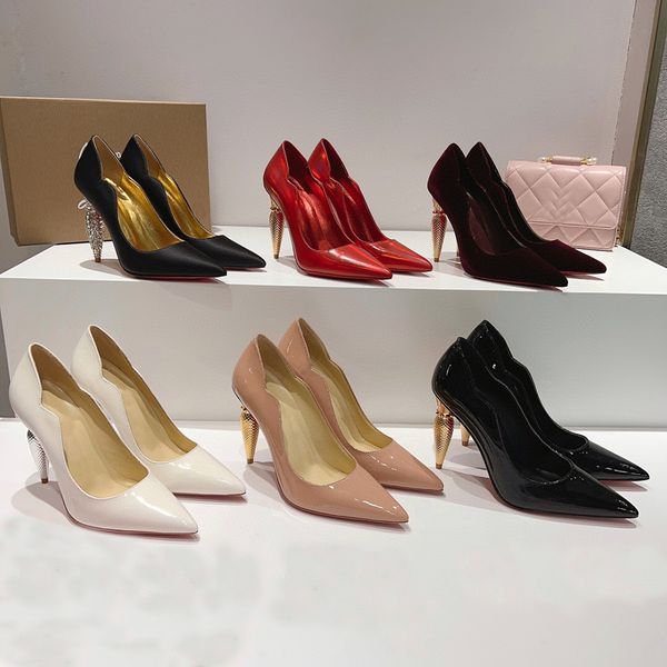 

water diamond cone heel pumps shoes satin curve pointed toe high heel for women luxury designers evening dress shoes patent leather office f, Black