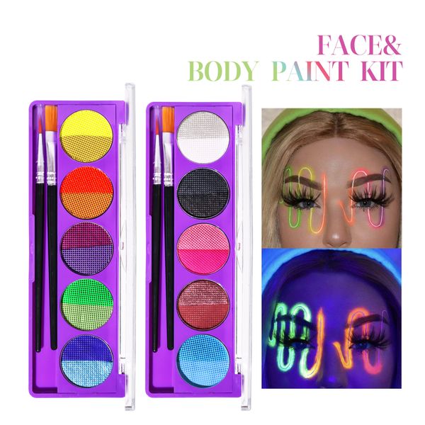 

uv fluorescent face body paint palettes kit professional 10 colors halloween makeup palette water-soluble human body painting party festival