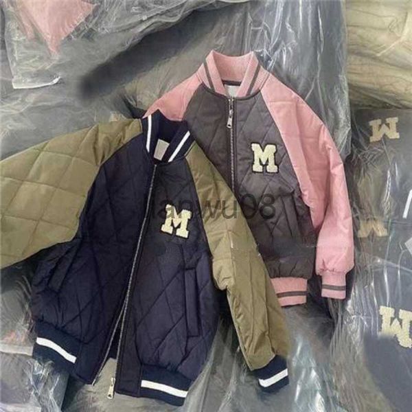 

down coat winter children baseball uniform boys casual eiderdown cotton jacket cute girls thick warm clothes cottonpadded x0825, Blue;gray