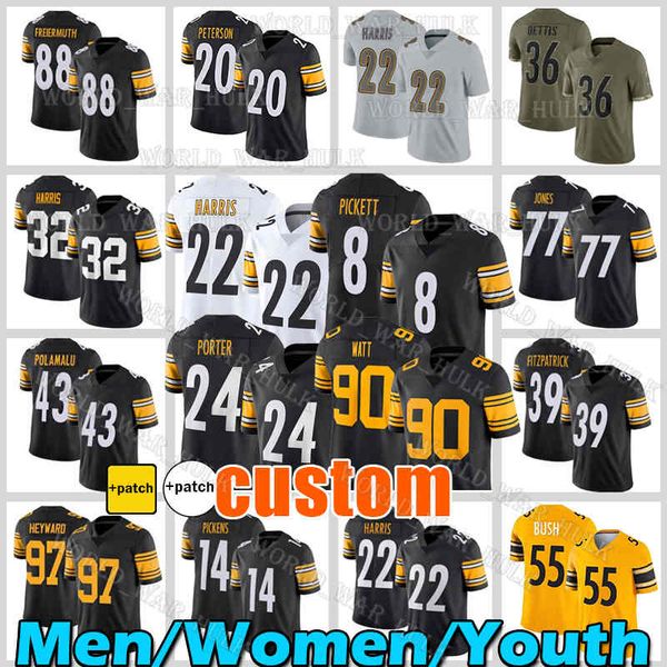 

8 kenny pickett george pickens jersey joey porter jr football 90 t.j. watt tj 43 troy polamalu 22 najee harris pittsburghs steelers patrick, Black;red