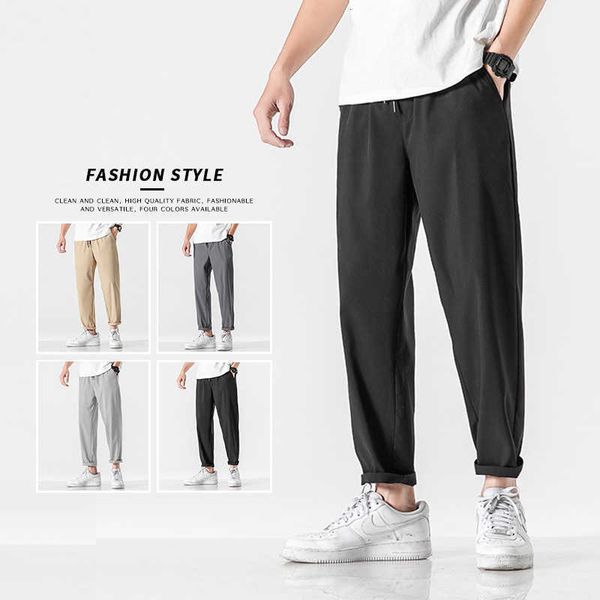 

summer overalls pants mens fashion brand loose casual pants korean fashion versatile straight leg capris autumn, Black