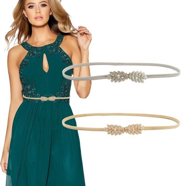 

waist chain belts gold silver elastic belt for women flower leaf ladies dresses stretch skinny metal female elastische riem 230825