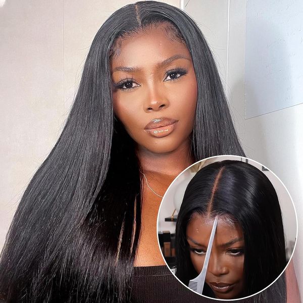 

Ready To Wear Human Hair 180% Glueless Lace Front Wigs PrePlucked 30 36 Inch Straight Brazilian 4x6 5x5 Pre Cut Lace Closure Wig, Natural color