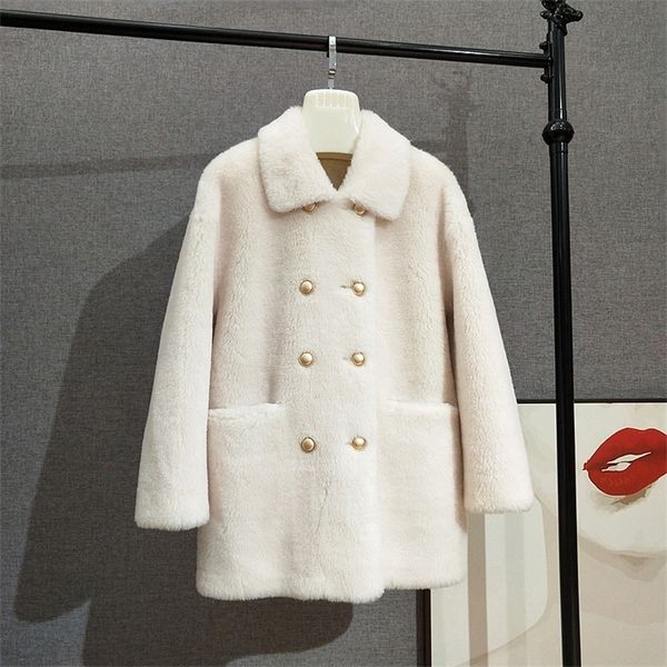 

womens fur faux jt390 lady girl real wool casual coats female elegant sheep shearling warm jacket winter overcoat 230824, Black