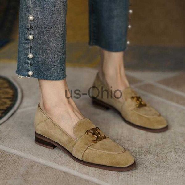 

dress shoes dark blue camel loafers 2022 metal buckle womens single shoes 3540 fashion lady flats dress shoes j230825, Black