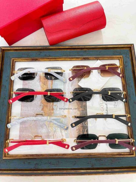 

new fashion design square sunglasses 0362s rimless frame wooden temples simple and popular style outdoor uv400 protection glasses, White;black