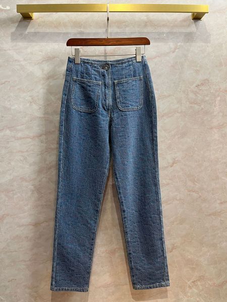 

women's jeans heavy industry camellia jacquard jean's pocket pants fashion 230824, Blue