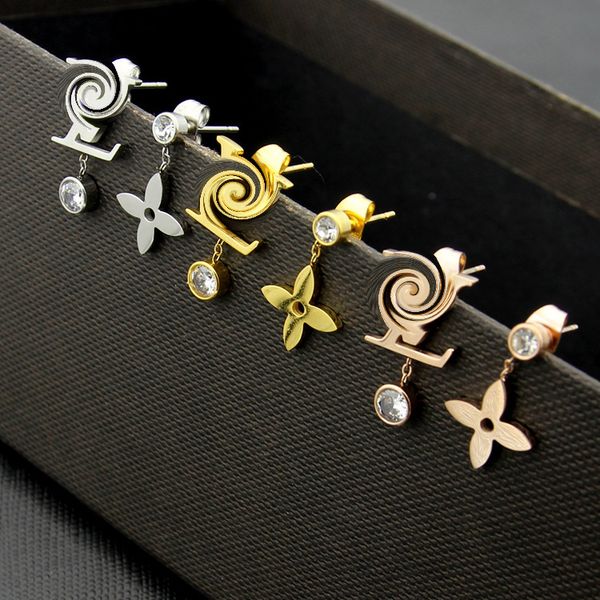 

factory wholesale fashion v-letter stainless steel asymmetric ear buckles are not allergic couples gifts., Golden;silver
