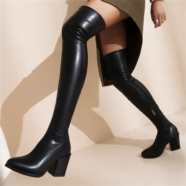

boot boots winter luxury side zipper shoes plus size high heels pointed thin legged elastic over the knee 230824, Black