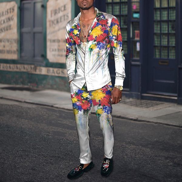 

men's tracksuits spring autumn men party dress shirt pants fashion brand 3d plant element harajuku cardigan slacks s-4xl oversized men&, Gray