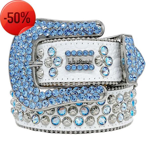 

2designer bb simon belts for men women shiny diamond belt black on black blue white multicolour with bling rhinestonesgjj, Blue;gray