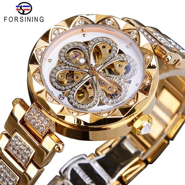

forsining mechanical women watch brand luxury diamond female watches automatic gold stainless steel waterproof ladies clock279a, Slivery;brown