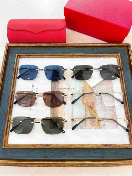 

new fashion design square sunglasses 0343 metal rimless frame simple and popular style outdoor uv400 protection glasses, White;black