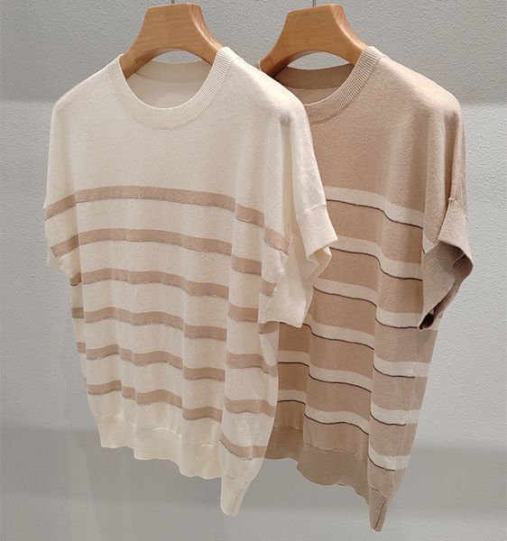 

women's sweaters naizaiga white beige striped loose strapless sleeves and thin round osweater female summer tshirt qwx329 230824, White;black