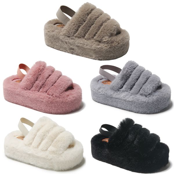 

2023 home plush flat platform cotton slippers women white pink black gray elastic band casual
