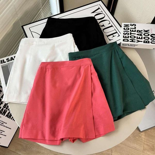 

item title summer womens linen blended pants skirt mini casual loose shorts, Black