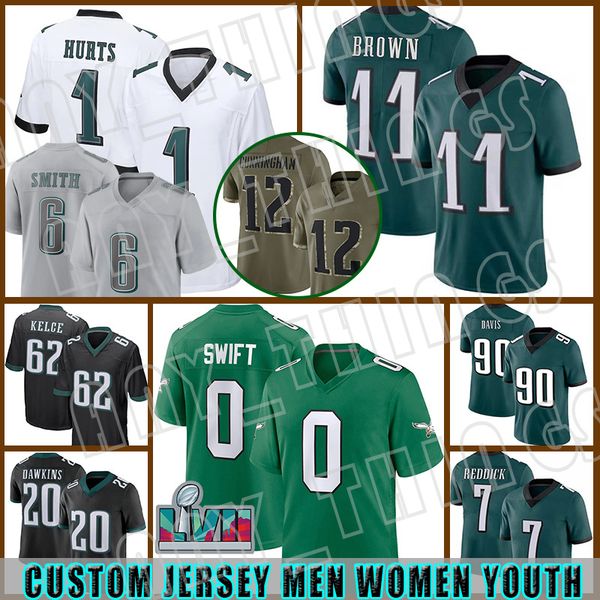 

jalen hurts football jersey devonta smith a.j. brown jason kelce brandon graham eagles haason reddick darius slay jr terrell edmunds d', Black;red
