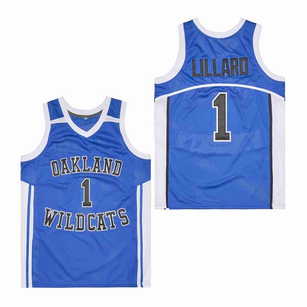 

damian lillard oakland wildcats high school movie college basketball jersey blue size s-xxl, Black;red