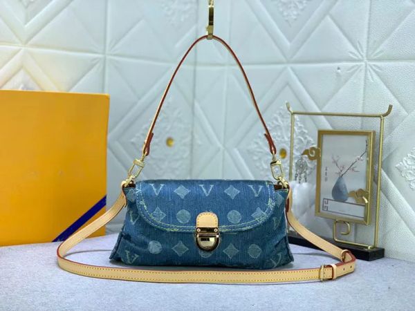 

2023 new shoulder bag designer luxury handbag women clutch purse denim fabric real leather handbags old flower printed lady daily bag crossb
