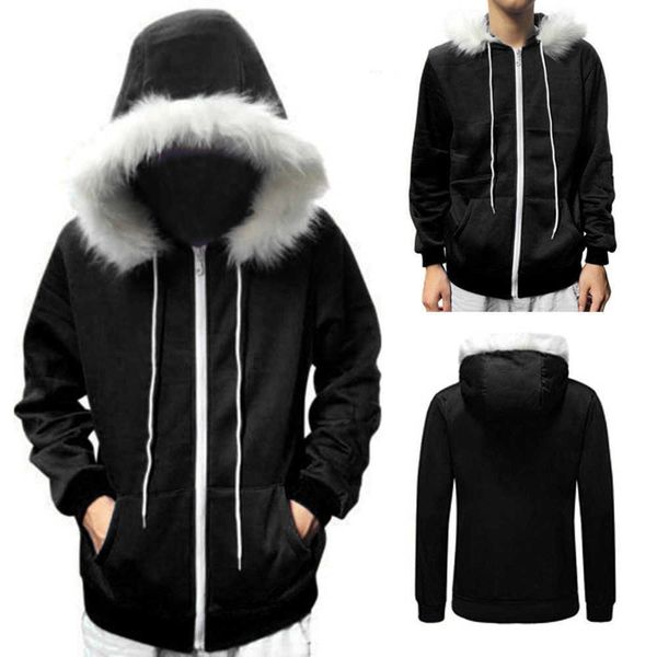 

cardigan zipper hooded autumn and winter hoodie men's sweater, Black