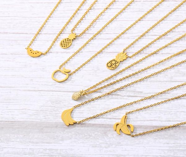 

fruits shaped necklaces for women pineapple banana watermelon pendant stainless steel necklace men birthday gift6400049, Silver