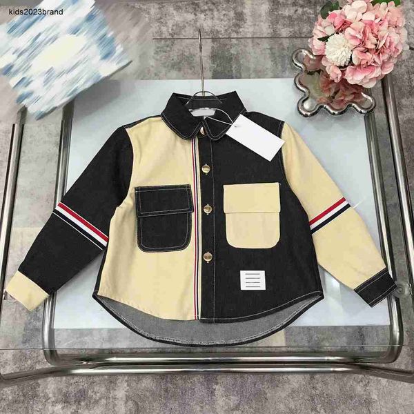 

designer baby lapel shirt kids three color stripe stitching design size 100-150 cm fashion autumn clothing child blouses aug24, White;black